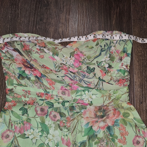 Jay Godfrey Strapless Green Floral Chiffon Romper – Size 6 - Picture 6 of 11